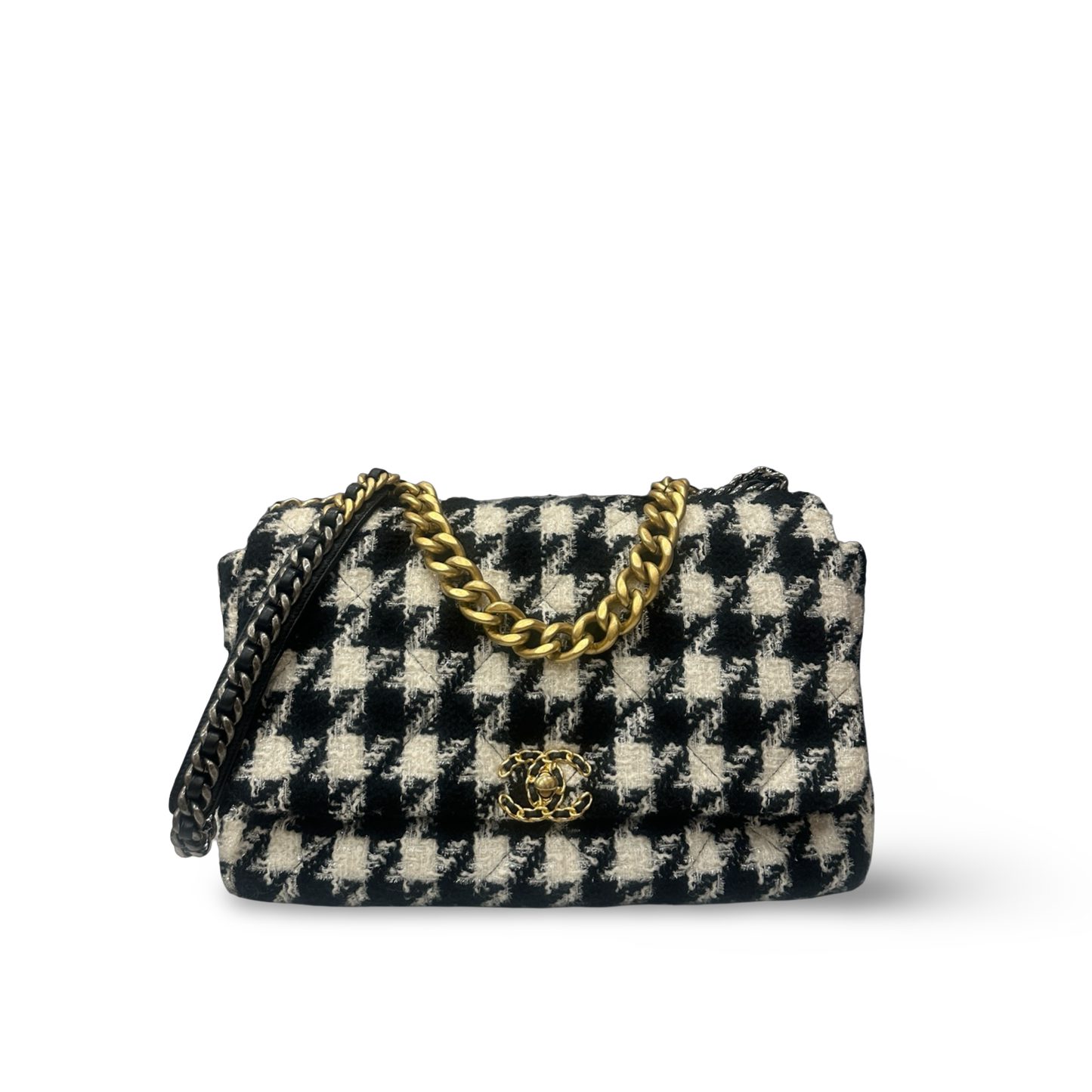 Chanel Tweed Maxi 19 Flap Bag - GHW / Black White
