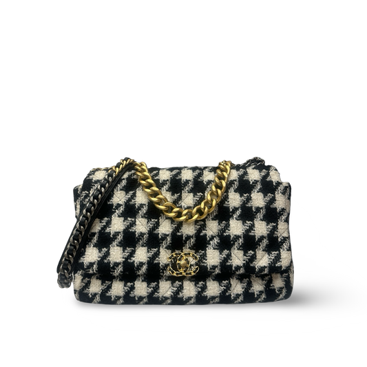 Chanel Tweed Maxi 19 Flap Bag - GHW / Black White