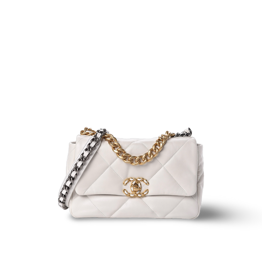 Chanel Quilted Lambskin Medium 19 Bag - GHW / White