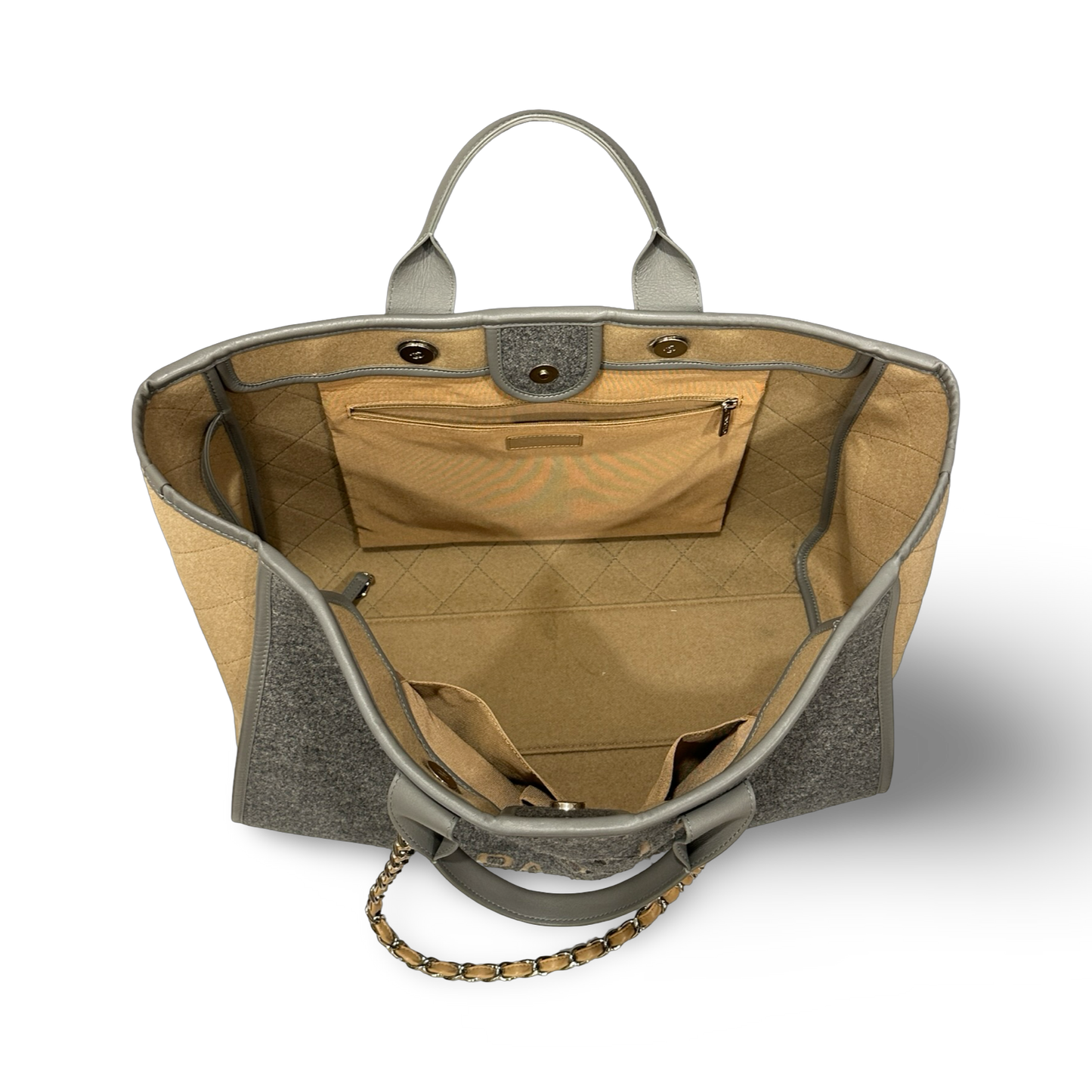 Chanel Wool Felt Large Deauville Tote - GHW / Grey and Beige