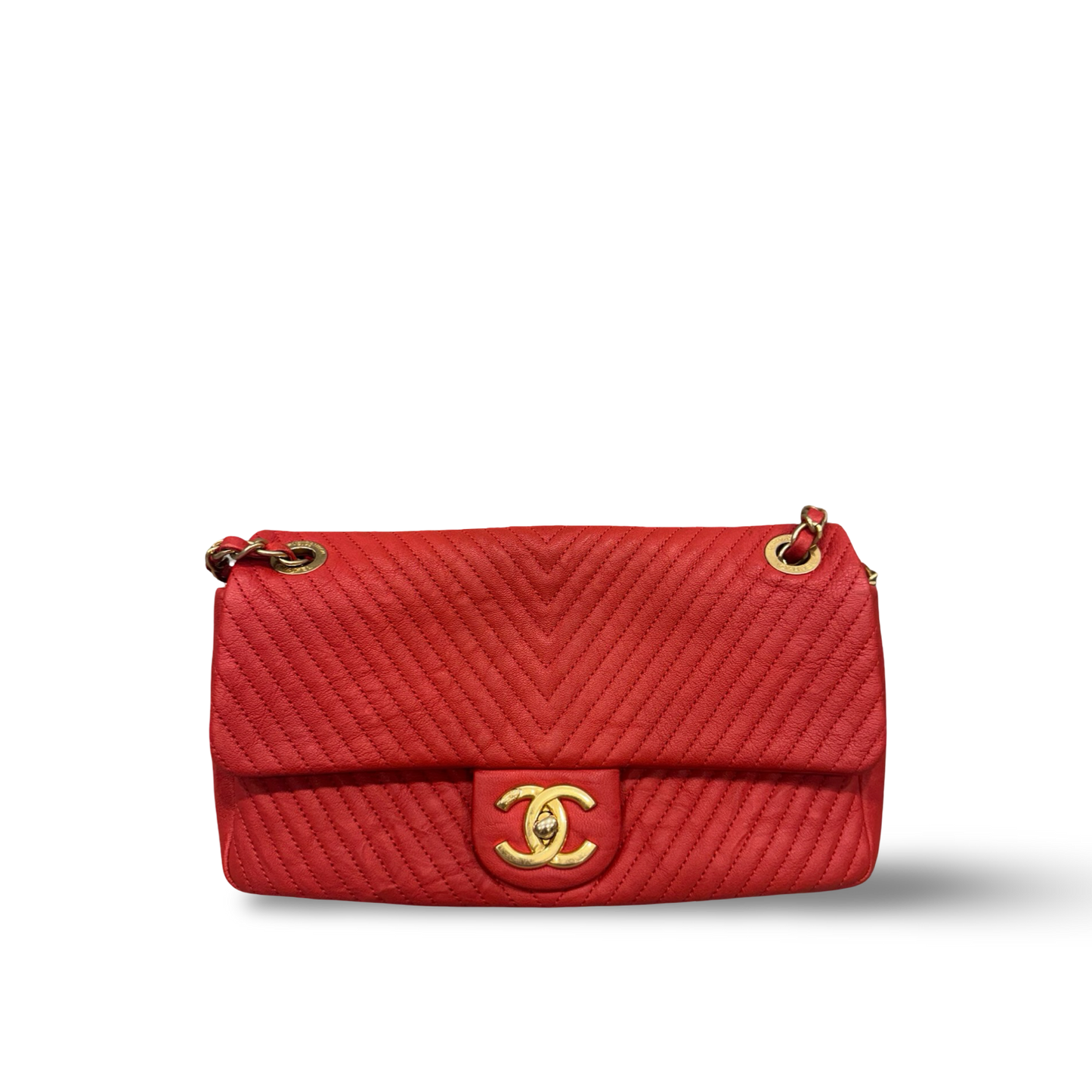 Chanel Chevron Calfskin Small Flap Bag - GHW / Red