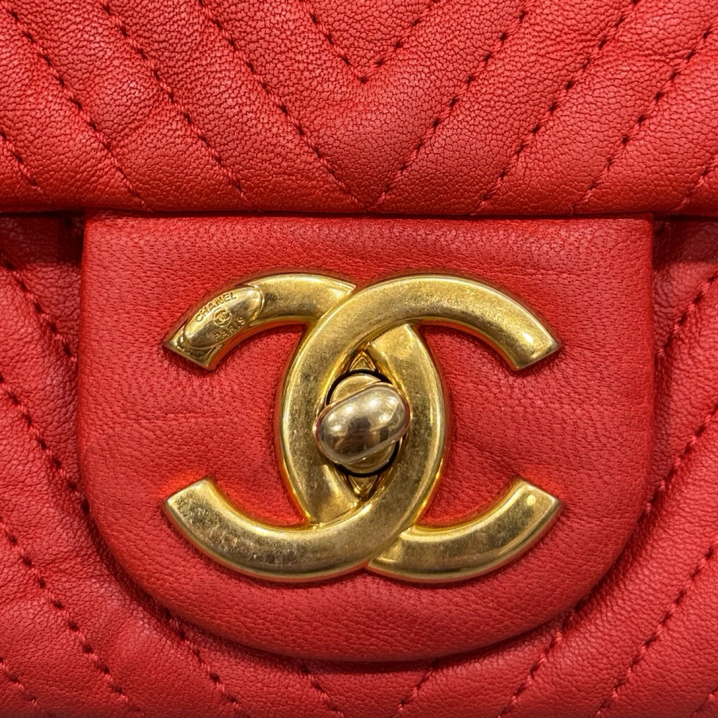 Chanel Chevron Calfskin Small Flap Bag - GHW / Red