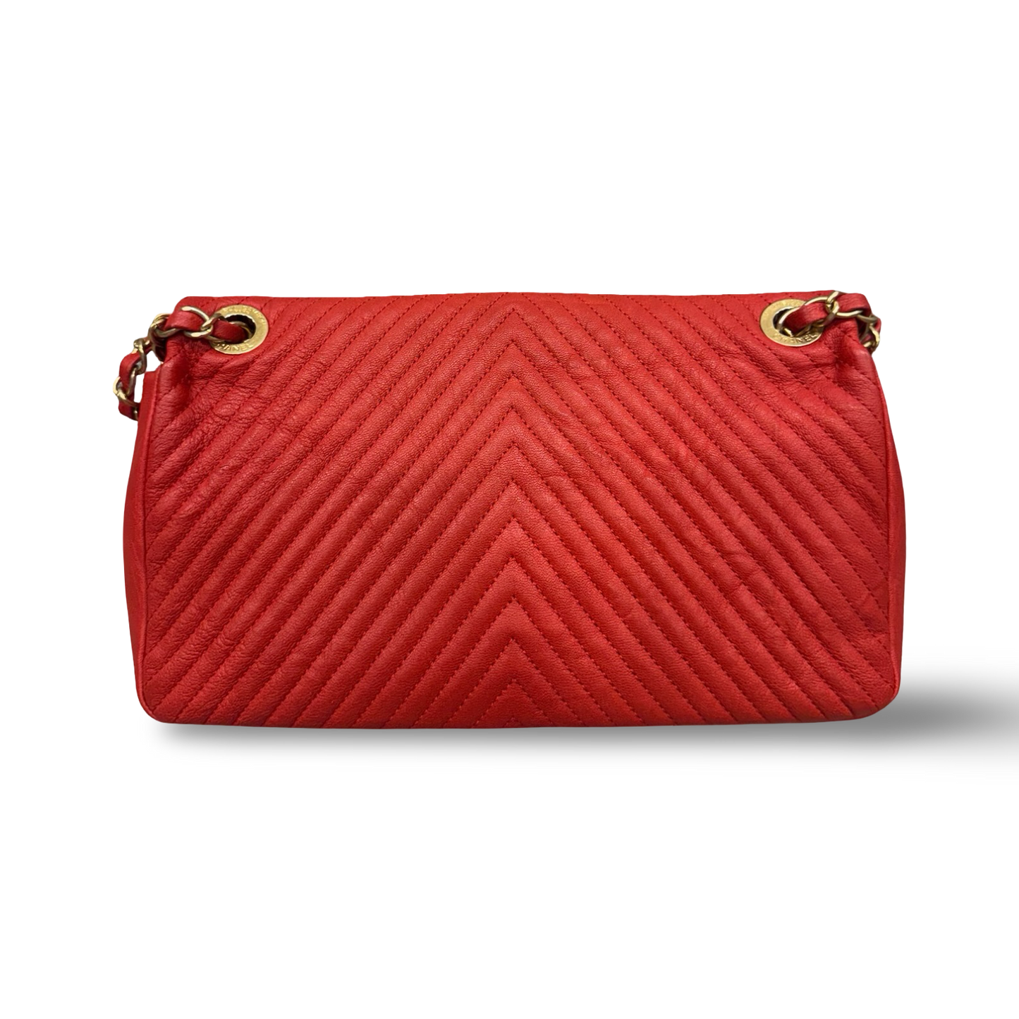 Chanel Chevron Calfskin Small Flap Bag - GHW / Red