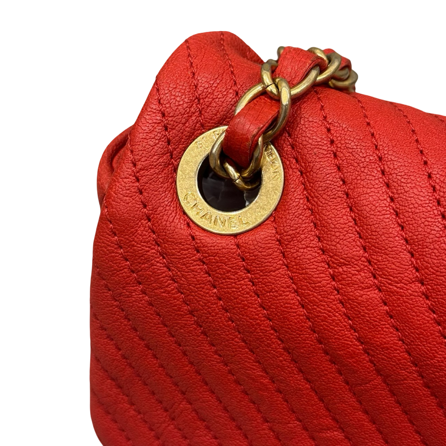 Chanel Chevron Calfskin Small Flap Bag - GHW / Red