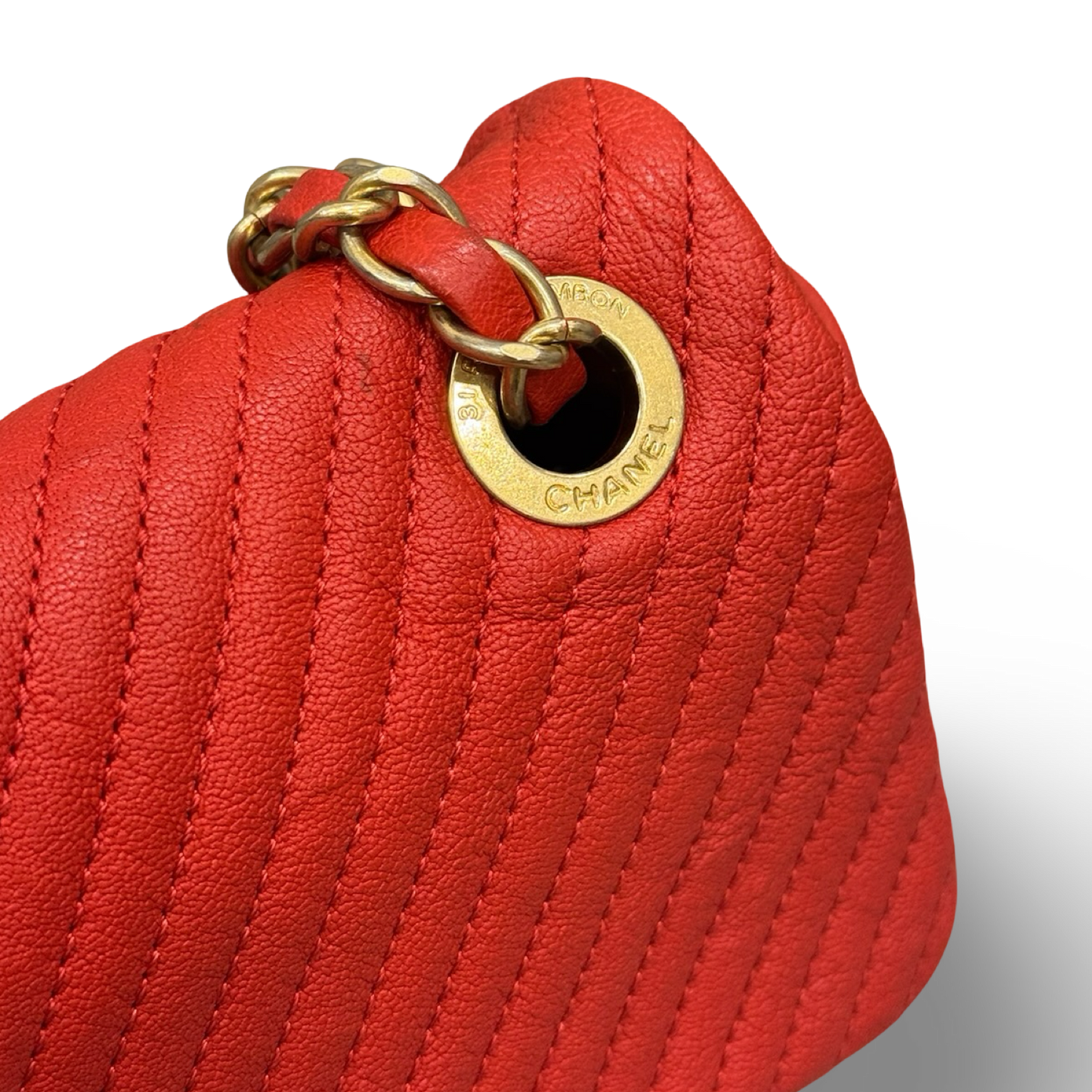 Chanel Chevron Calfskin Small Flap Bag - GHW / Red