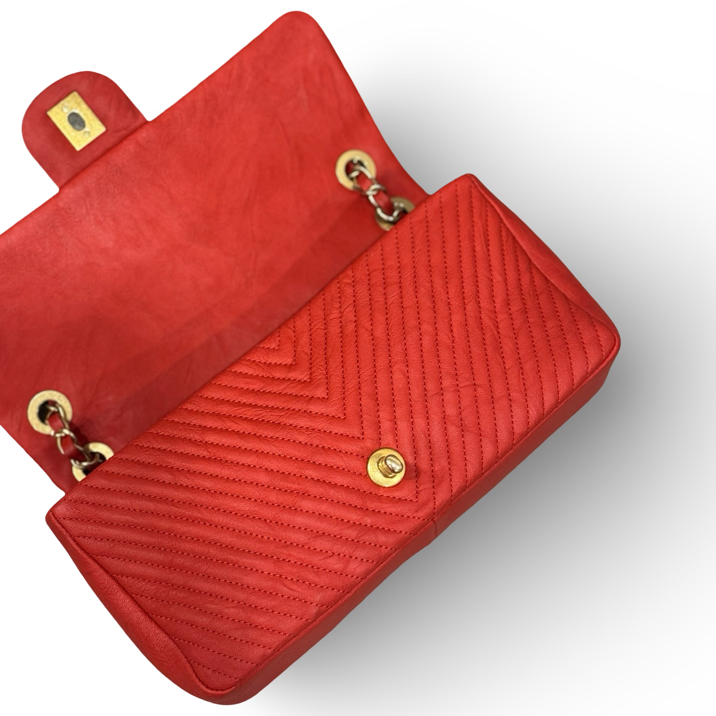 Chanel Chevron Calfskin Small Flap Bag - GHW / Red