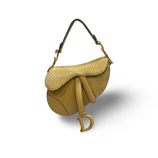 Dior Python Mini Saddle Handbag - GHW / Yellow