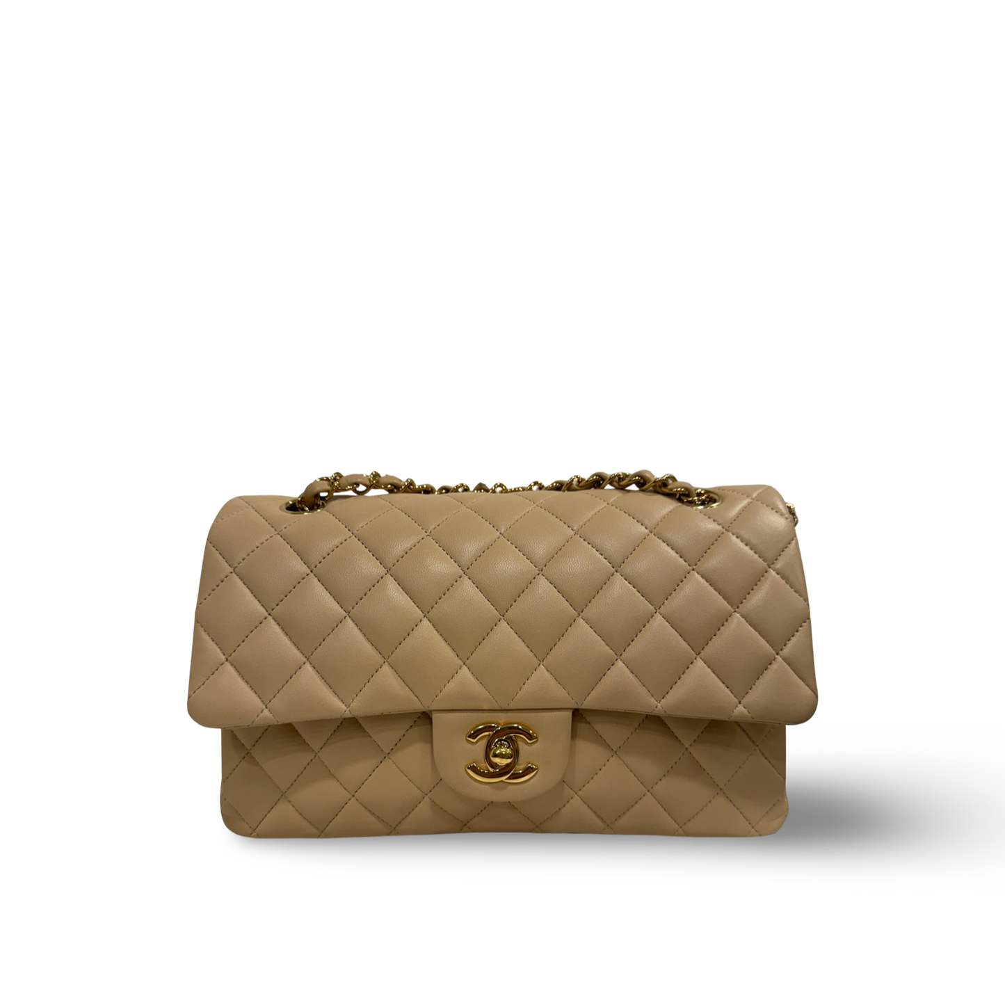 Chanel Quilted Lambskin Medium Double Flap - GHW / Dark Beige