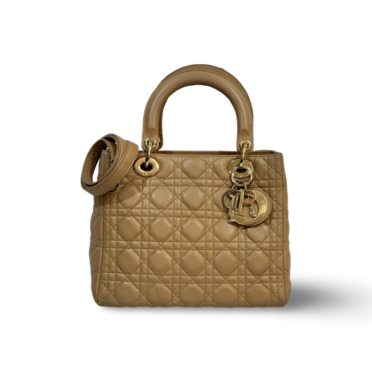 Dior Classic Lambskin Cannage Medium Lady Bag Neutral