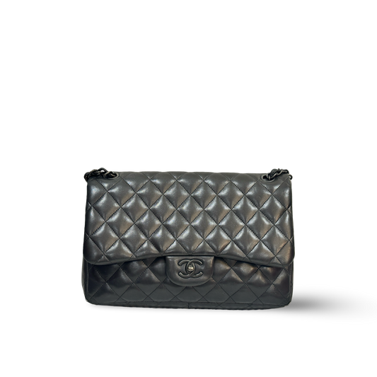 Chanel Classic Lambskin Jumbo So Black Double Flap