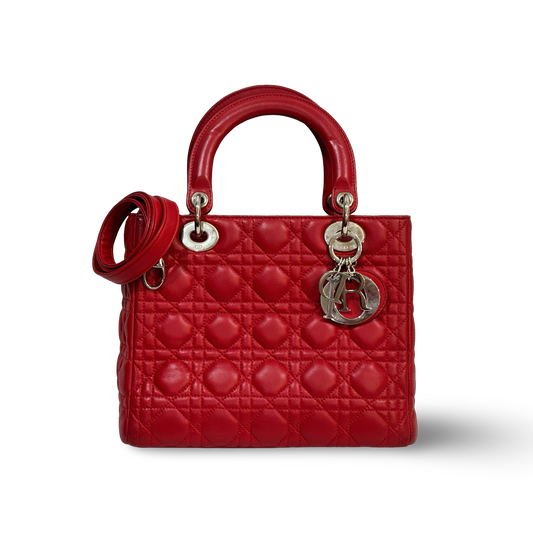 Dior Classic Lambskin Medium Lady Bag Red