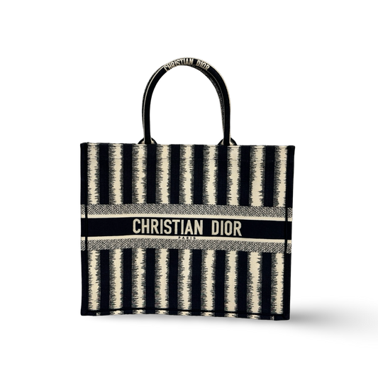 Dior Canvas Large Stripe Tote Bag Navy