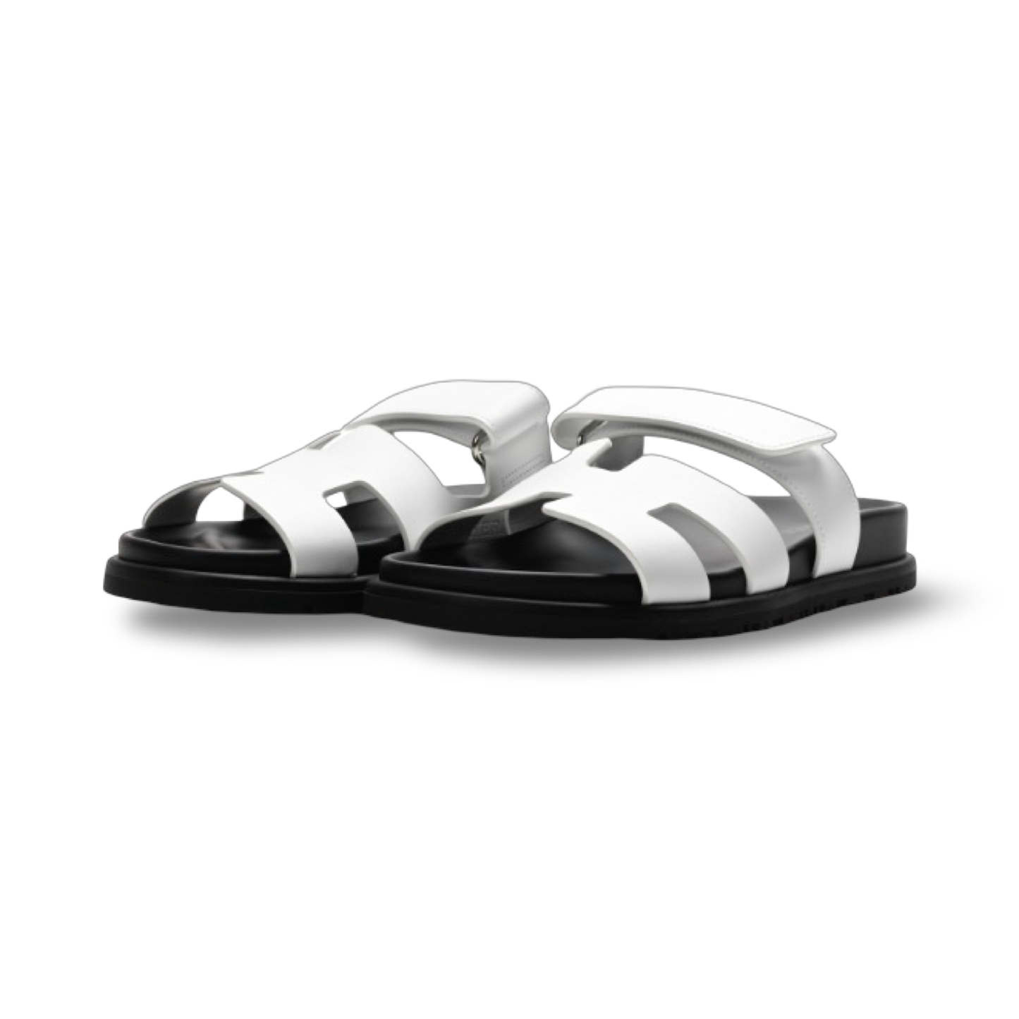 Hermes Calfskin Leather Chypre Sandals -  White