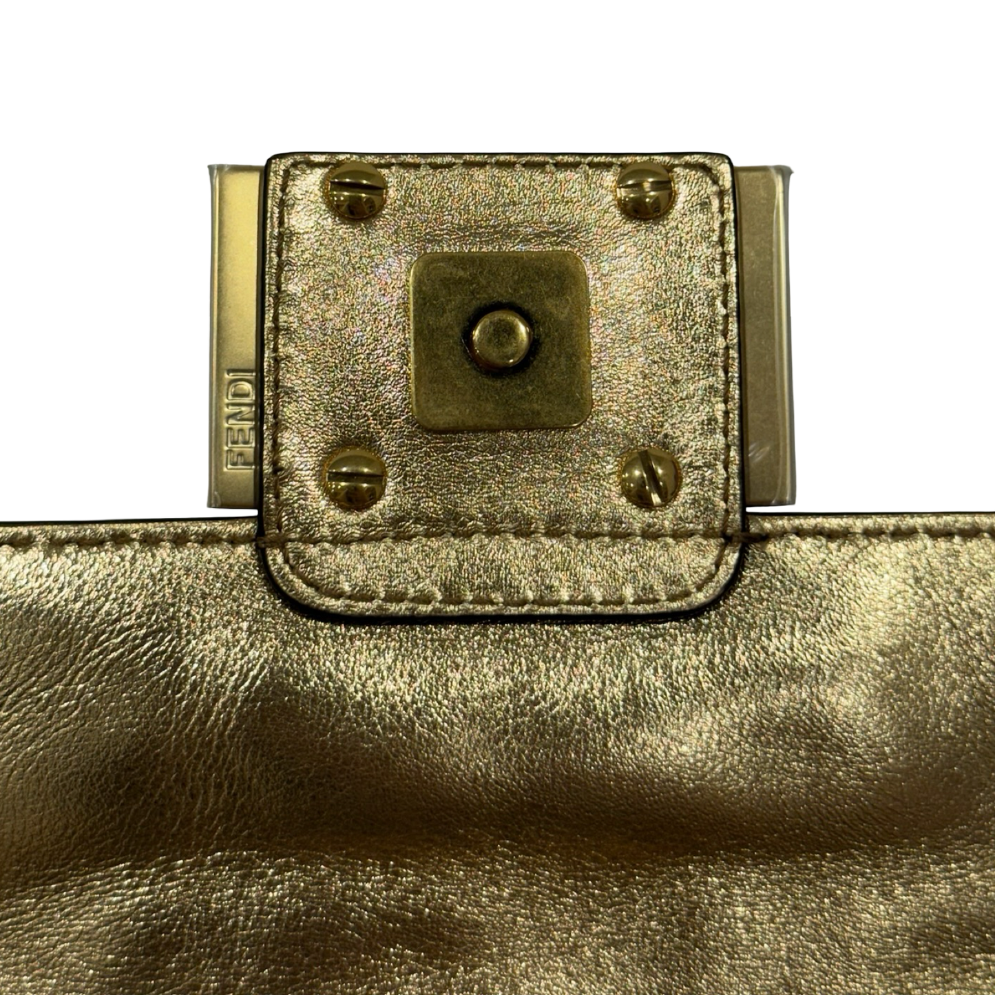 Fendi Vitello Catalan Mini Mirror FF 1974 Embossed Baguette - GHW / Gold