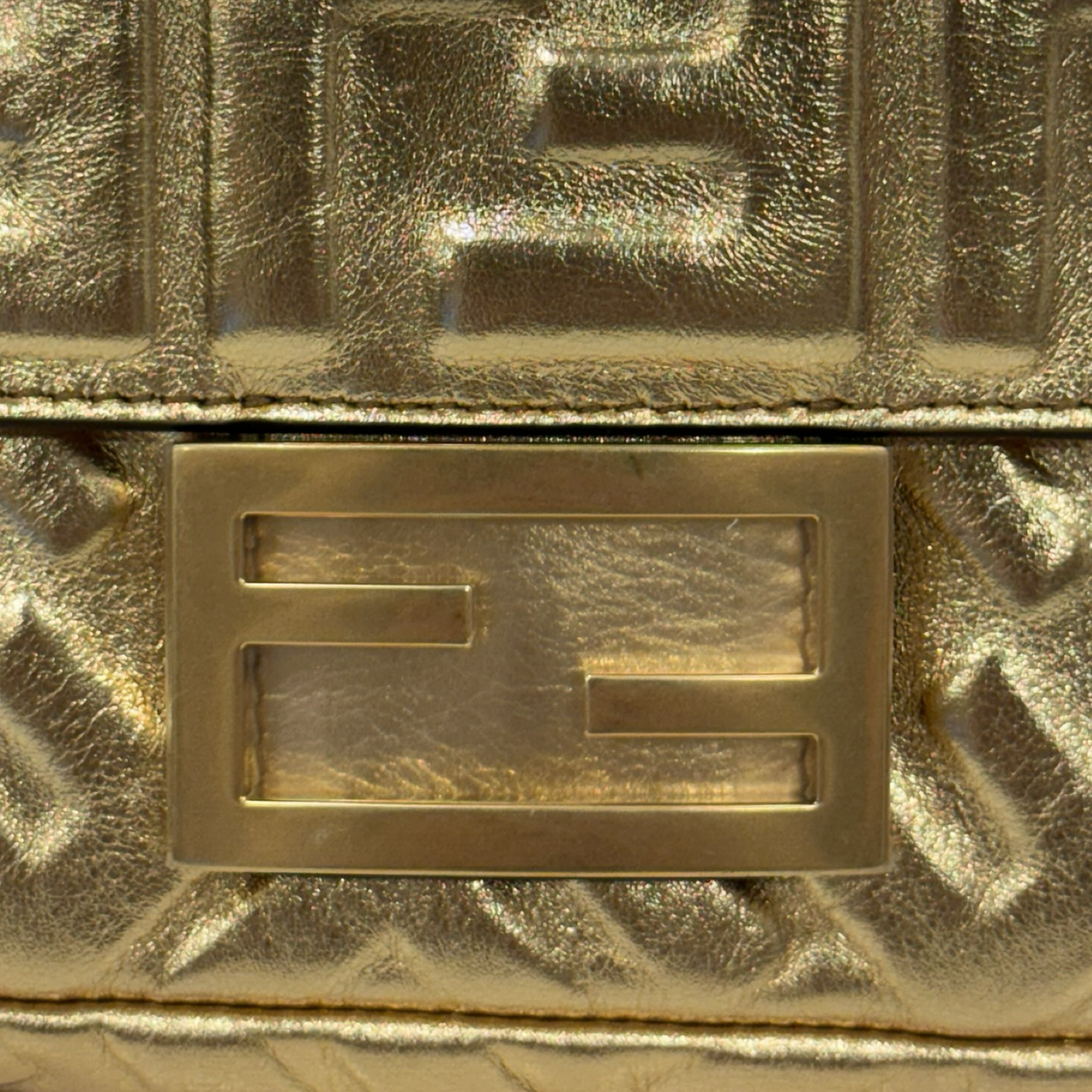 Fendi Vitello Catalan Mini Mirror FF 1974 Embossed Baguette - GHW / Gold