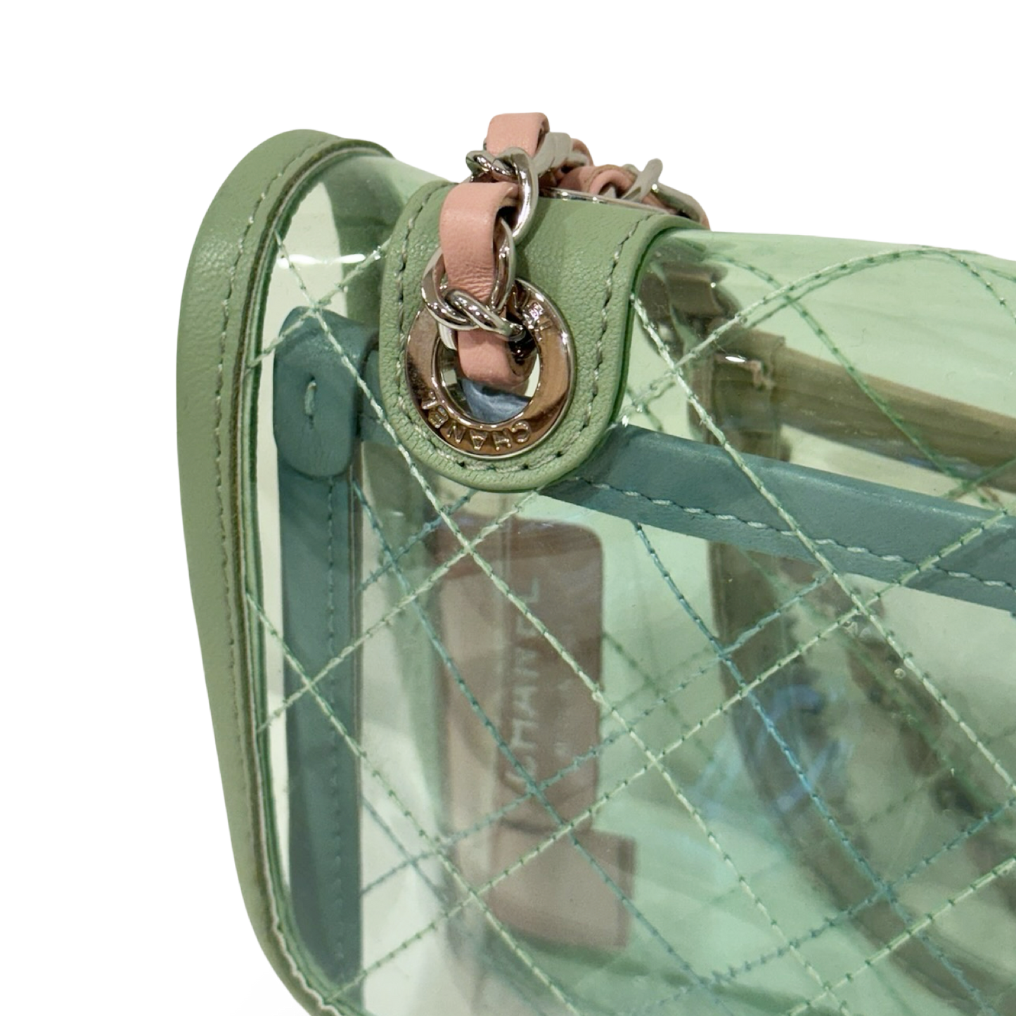 294/1311 Chanel Quilted PVC Medium Splash Flap - SHW / Blue Pink