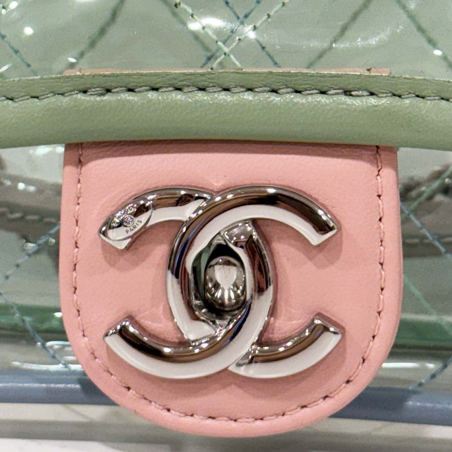 294/1311 Chanel Quilted PVC Medium Splash Flap - SHW / Blue Pink