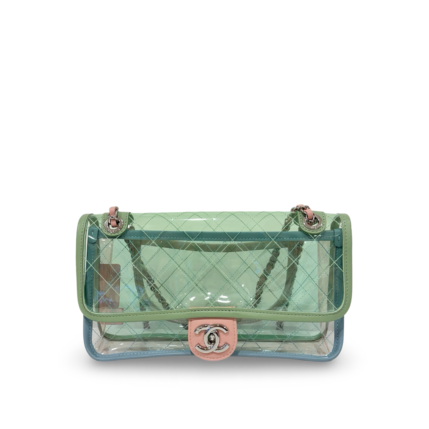 294/1311 Chanel Quilted PVC Medium Splash Flap - SHW / Blue Pink