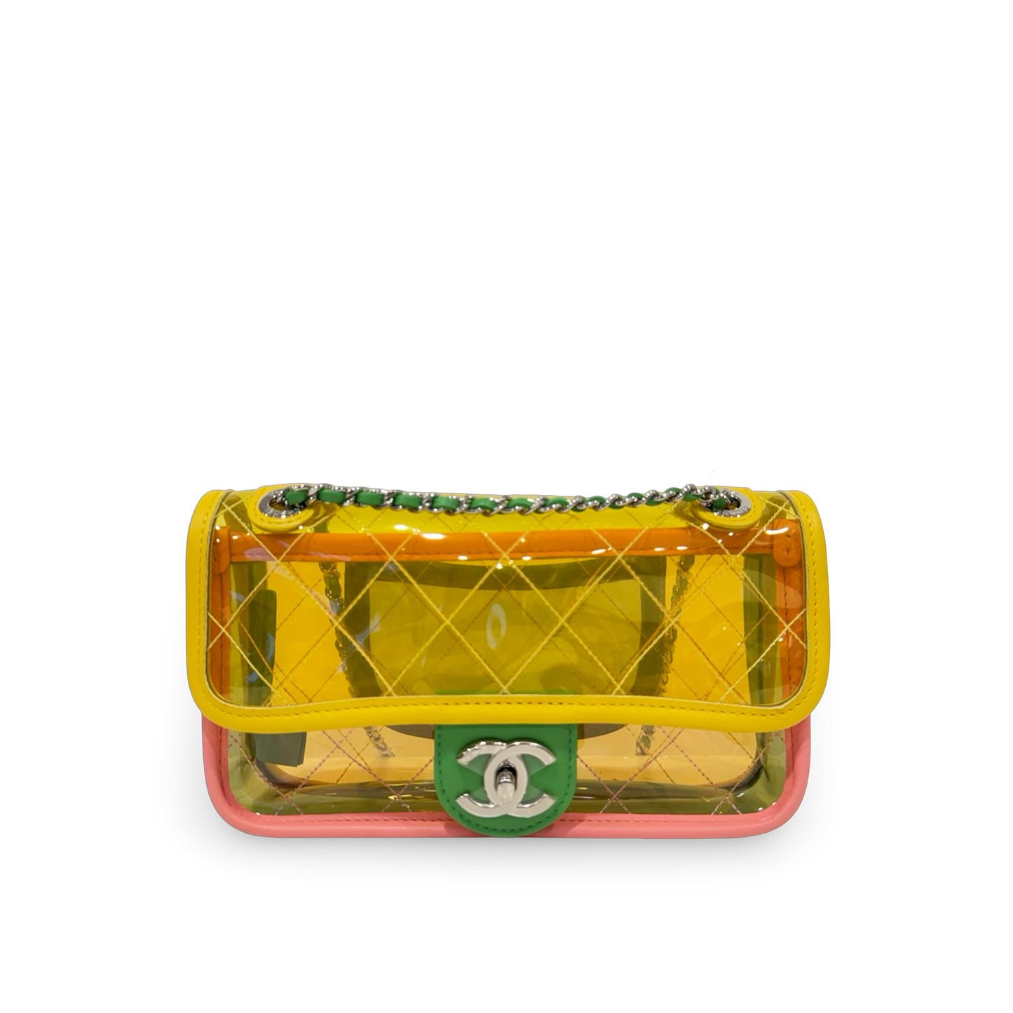 321/ 1352 Chanel Quilted PVC Small Splash Flap -  SHW / Yellow