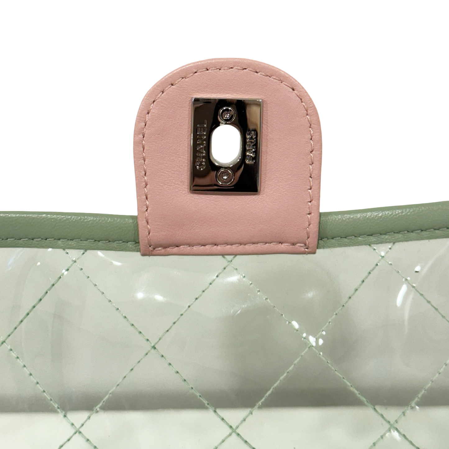 294/1311 Chanel Quilted PVC Medium Splash Flap - SHW / Blue Pink