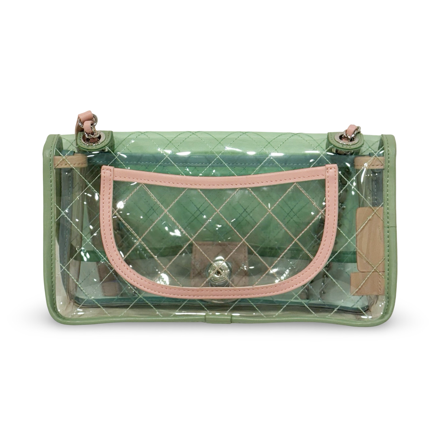 294/1311 Chanel Quilted PVC Medium Splash Flap - SHW / Blue Pink