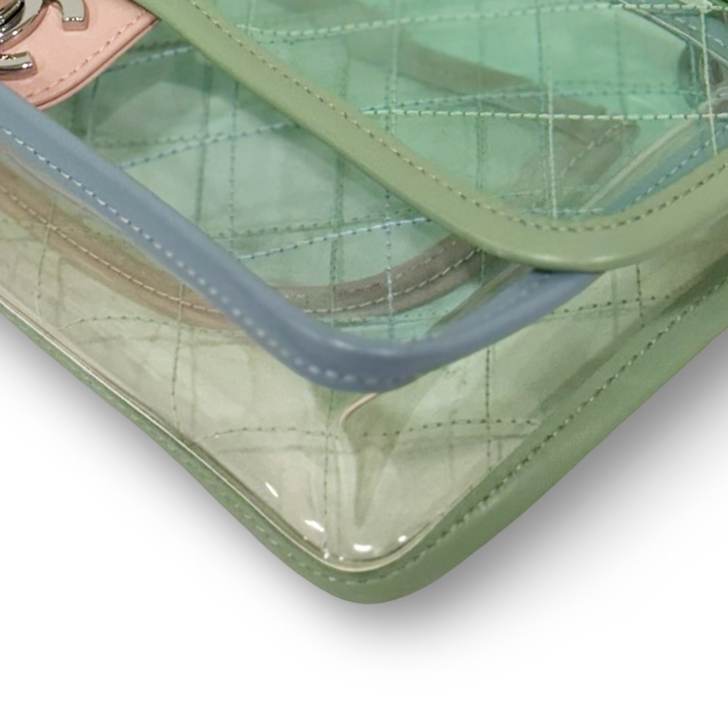 294/1311 Chanel Quilted PVC Medium Splash Flap - SHW / Blue Pink