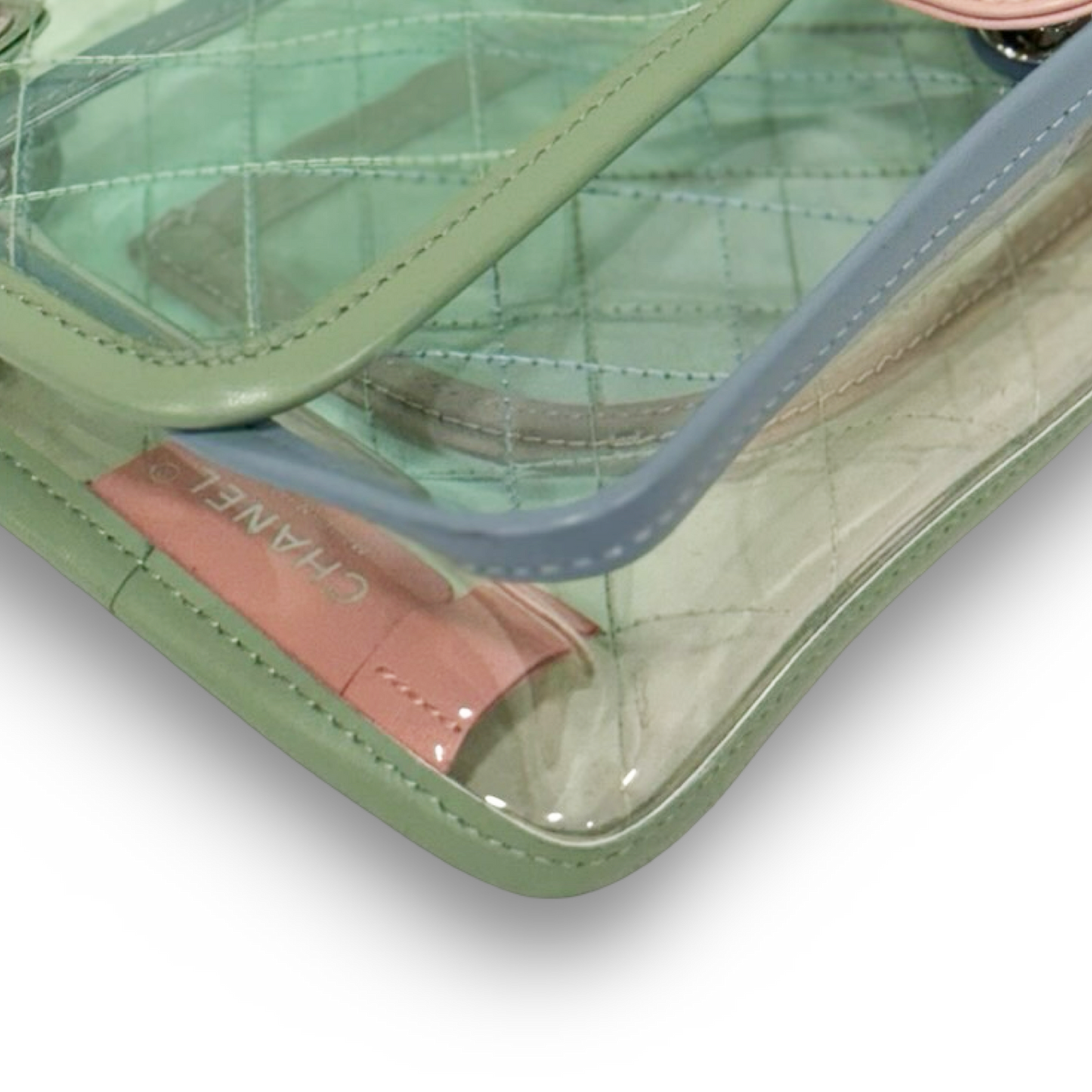 294/1311 Chanel Quilted PVC Medium Splash Flap - SHW / Blue Pink