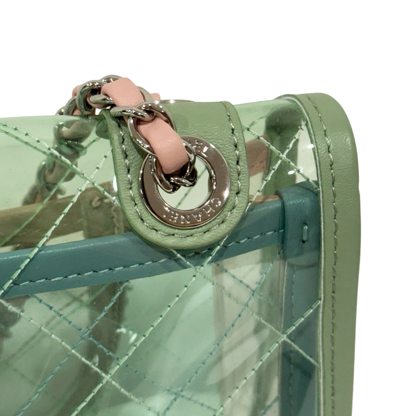 294/1311 Chanel Quilted PVC Medium Splash Flap - SHW / Blue Pink