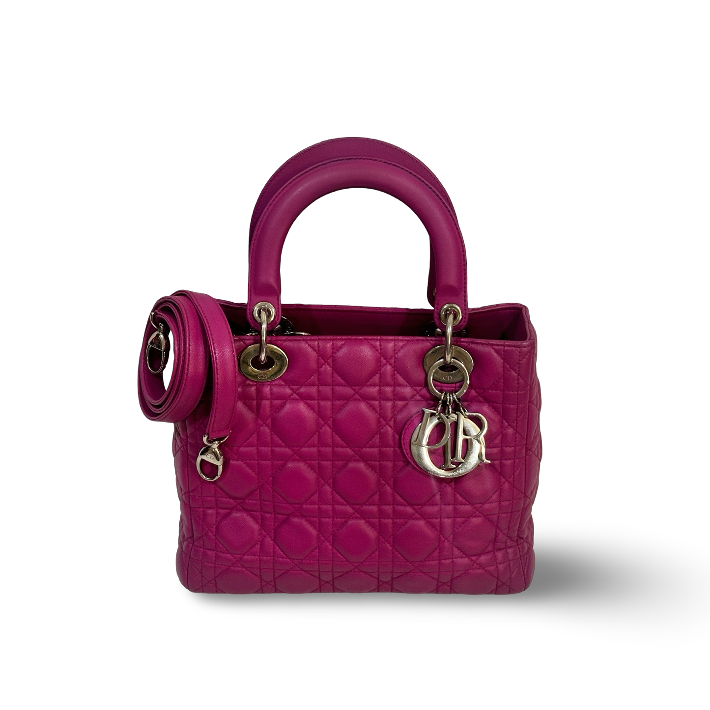 Dior Cannage Lambskin Medium Lady Bag - SHW / Purple