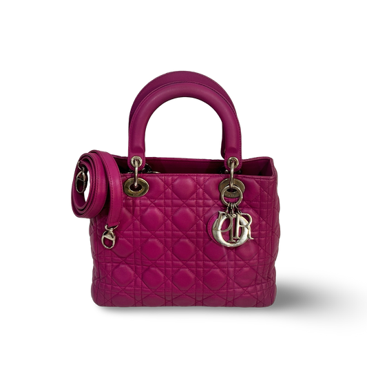 Dior Cannage Lambskin Medium Lady Bag - SHW / Purple