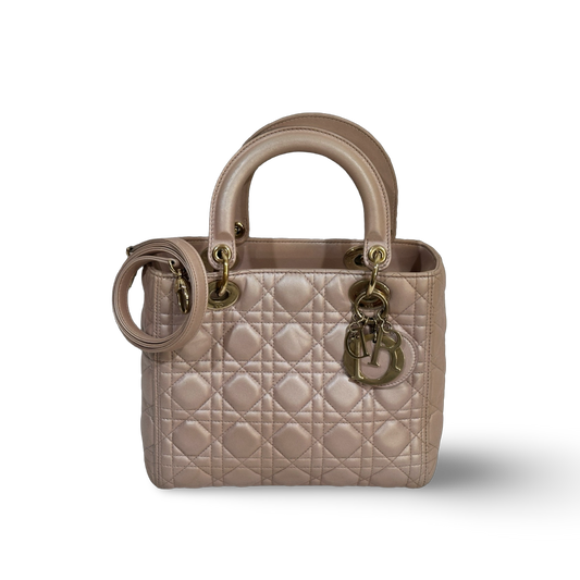 Dior Classic Lambskin Cannage Medium Lady Bag - SHW / Light Pink