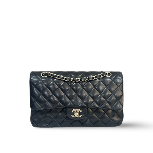 Chanel Classic Lambskin Medium Double Flap Bag - SHW / Black