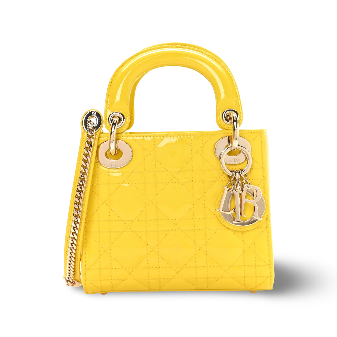 Dior Cannage Patent Mini Lady Bag - GHW / Yellow