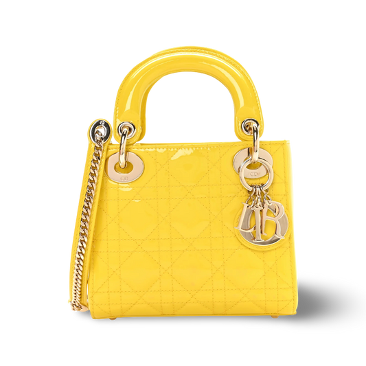 Dior Cannage Patent Mini Lady Bag - GHW / Yellow