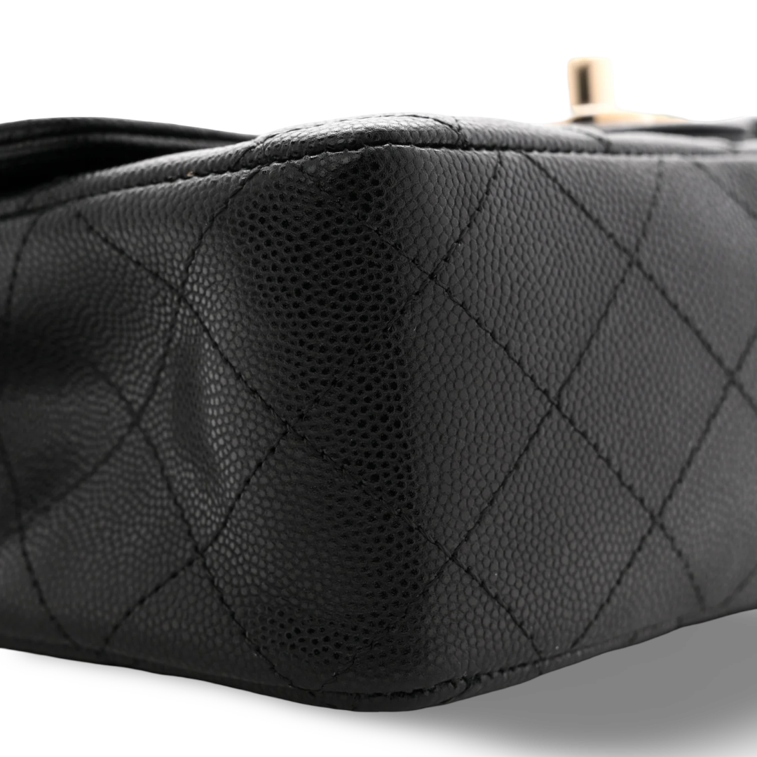 Chanel Quilted Caviar Mini Rectangular Single Flap Bag - GHW / Black