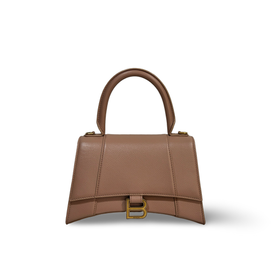 Balenciaga Grained Calfskin Hourglass w/ Strap Nude Beige