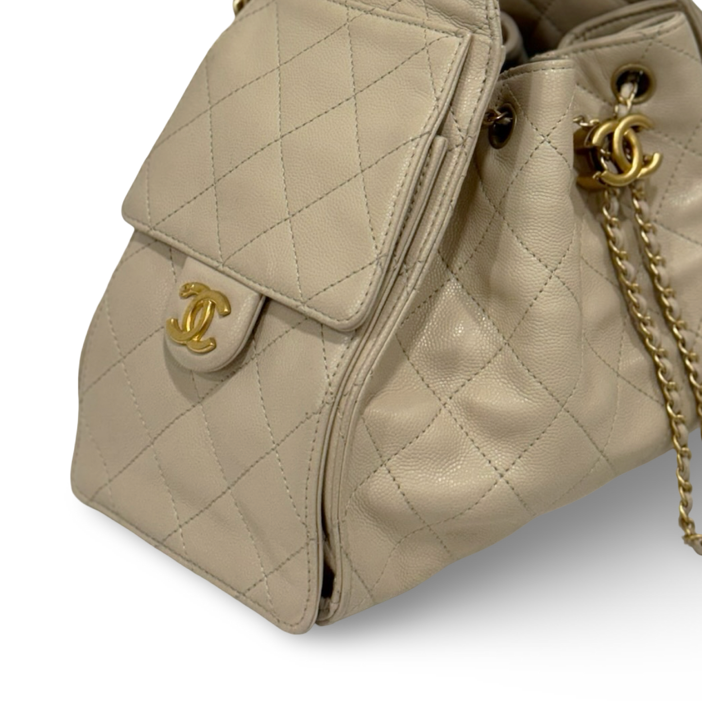 Chanel Quilted Caviar Small Chanel 25 Bag - GHW / Beige