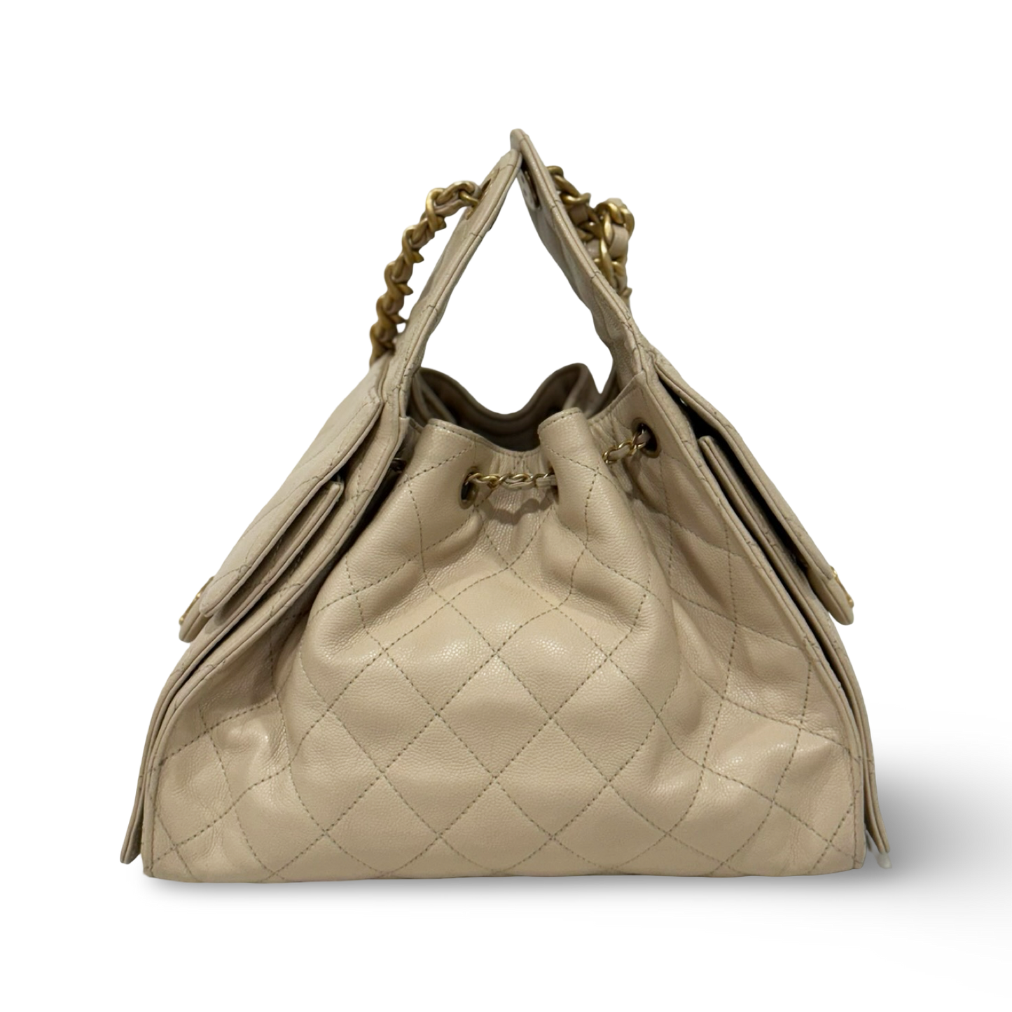 Chanel Quilted Caviar Small Chanel 25 Bag - GHW / Beige