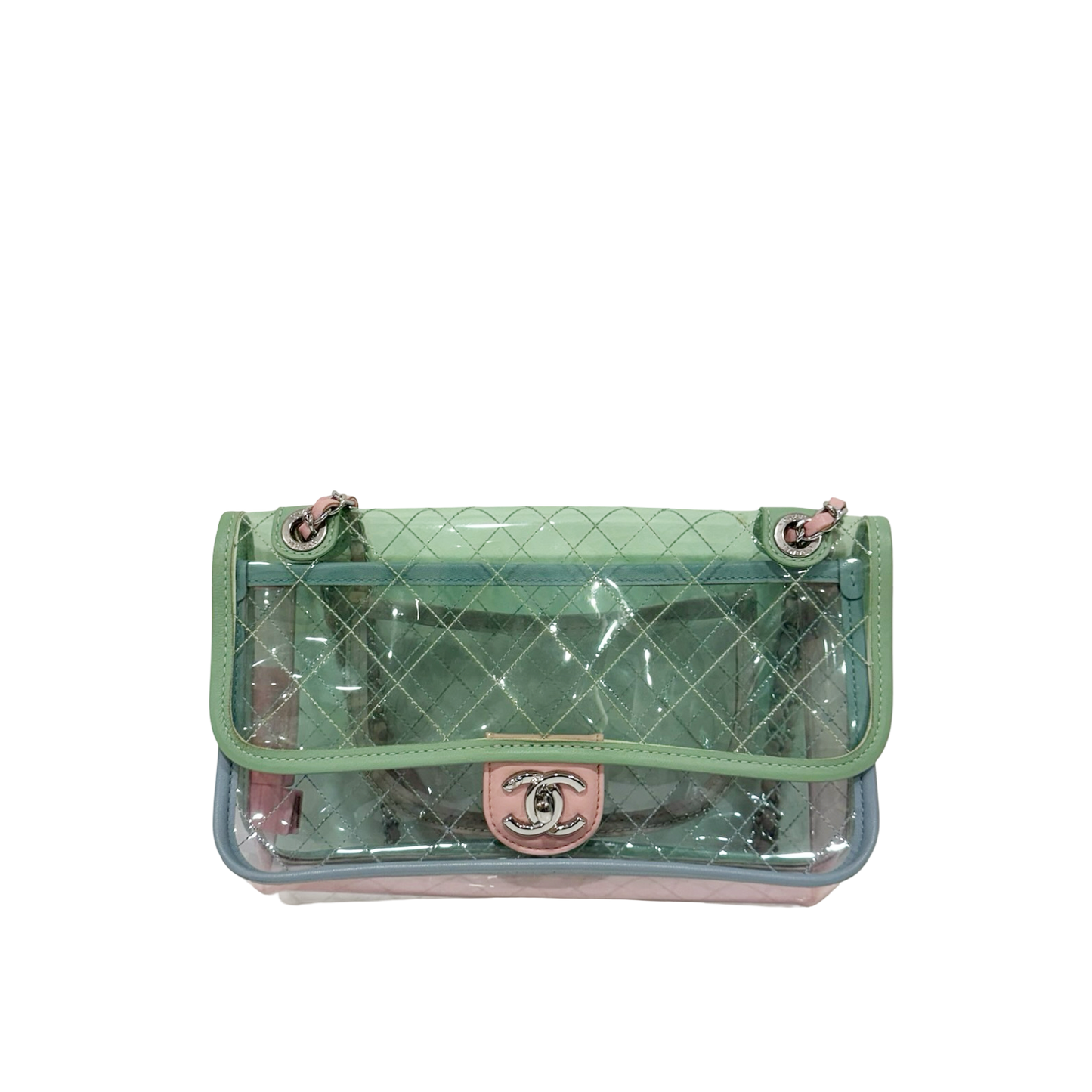 Chanel Quilted PVC Small Single Flap Bag - SHW / Pink / Blue