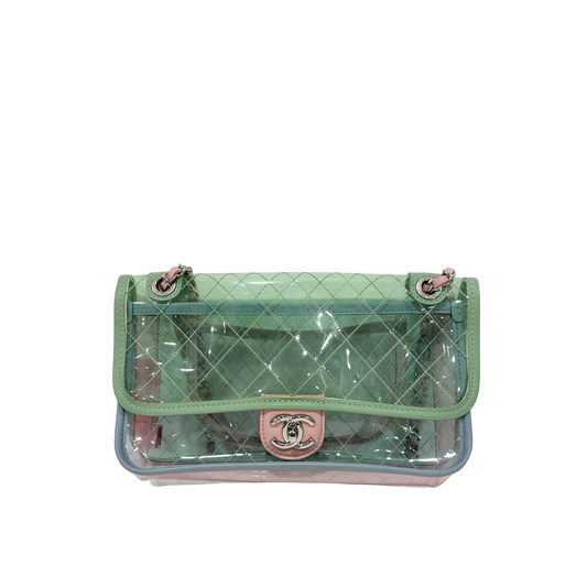 Chanel Quilted PVC Small Single Flap Bag - SHW / Pink / Blue