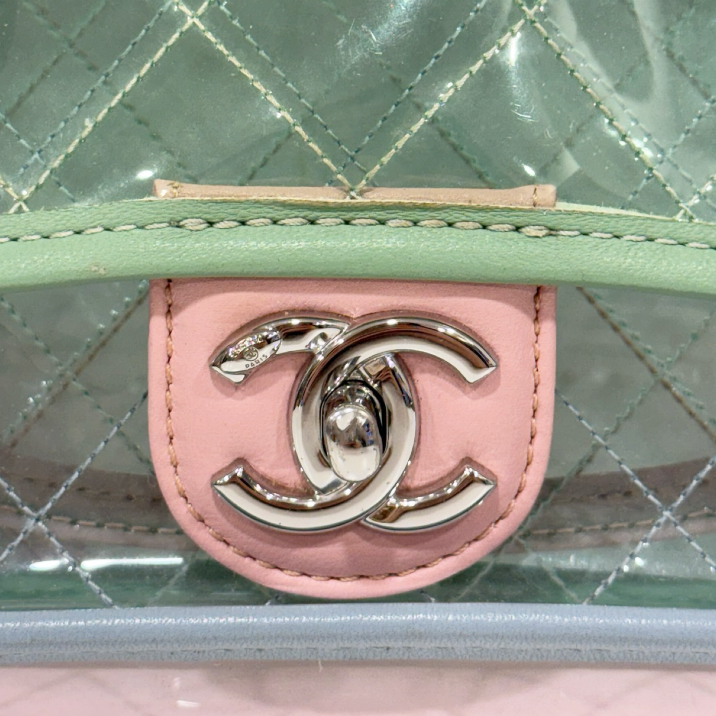 Chanel Quilted PVC Small Single Flap Bag - SHW / Pink / Blue