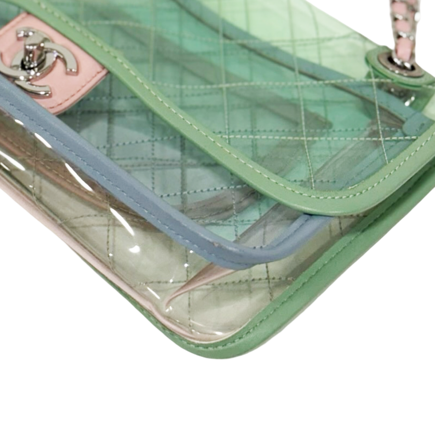 Chanel Quilted PVC Small Single Flap Bag - SHW / Pink / Blue