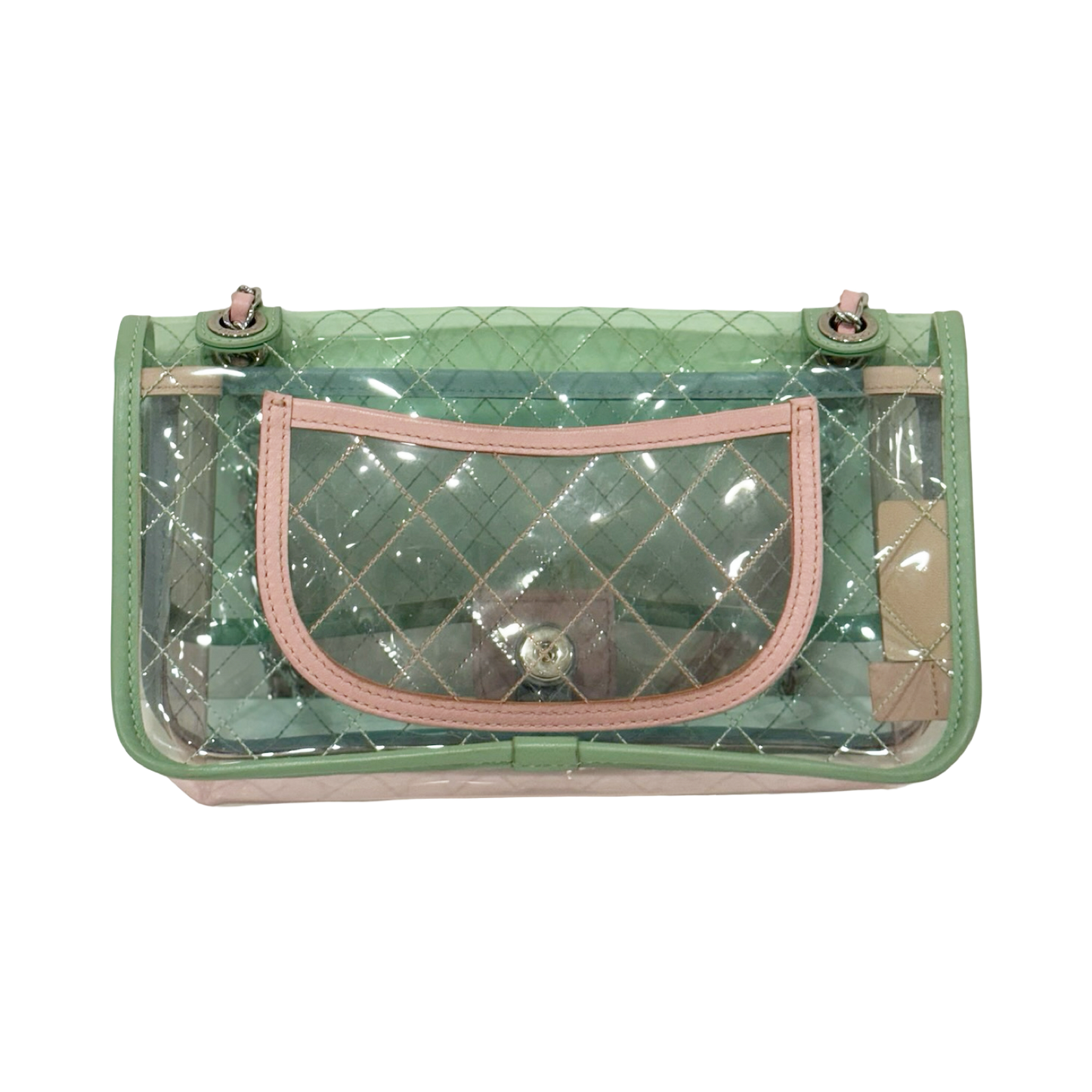 Chanel Quilted PVC Small Single Flap Bag - SHW / Pink / Blue