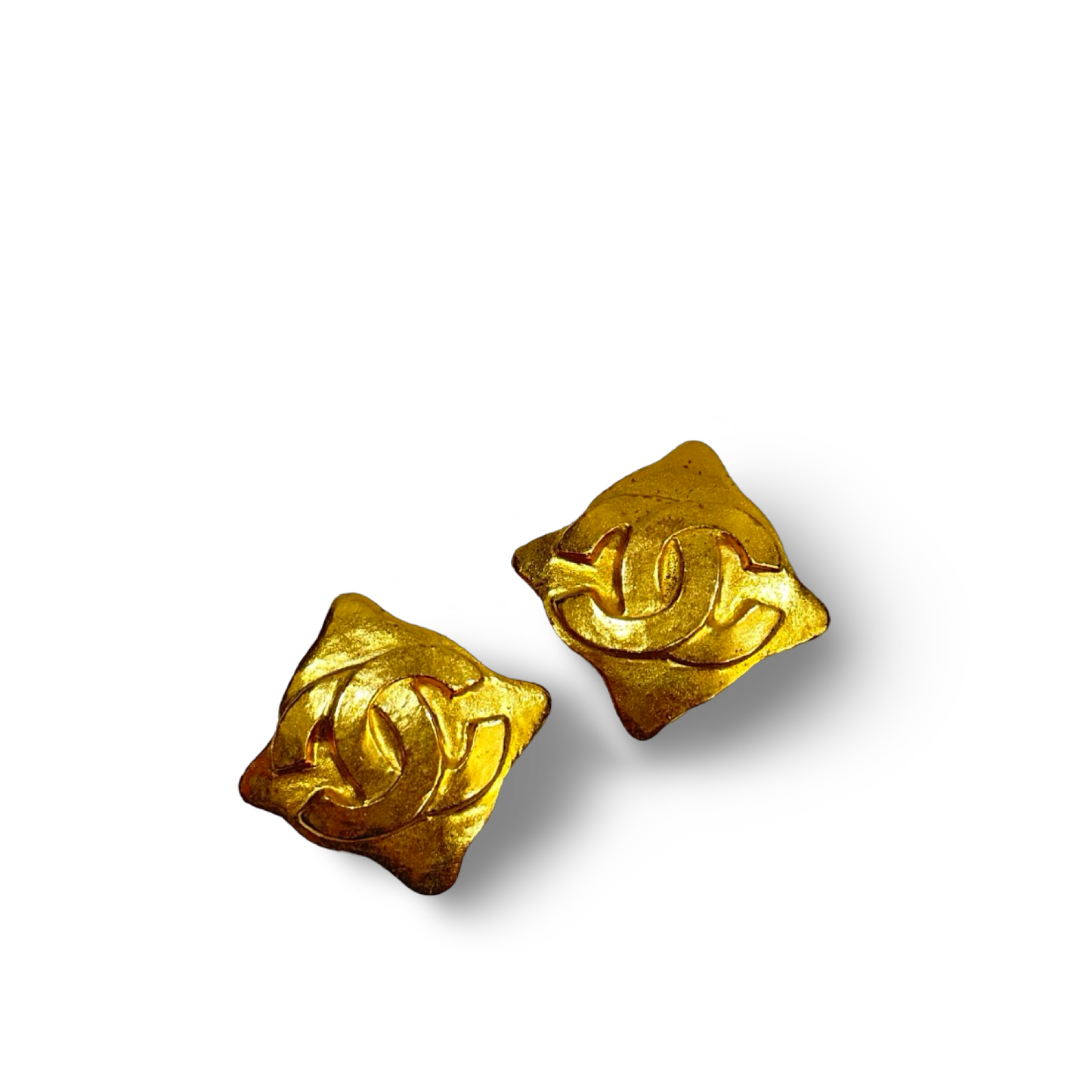 Chanel 18K Gold Square Big Logo Earring Clips