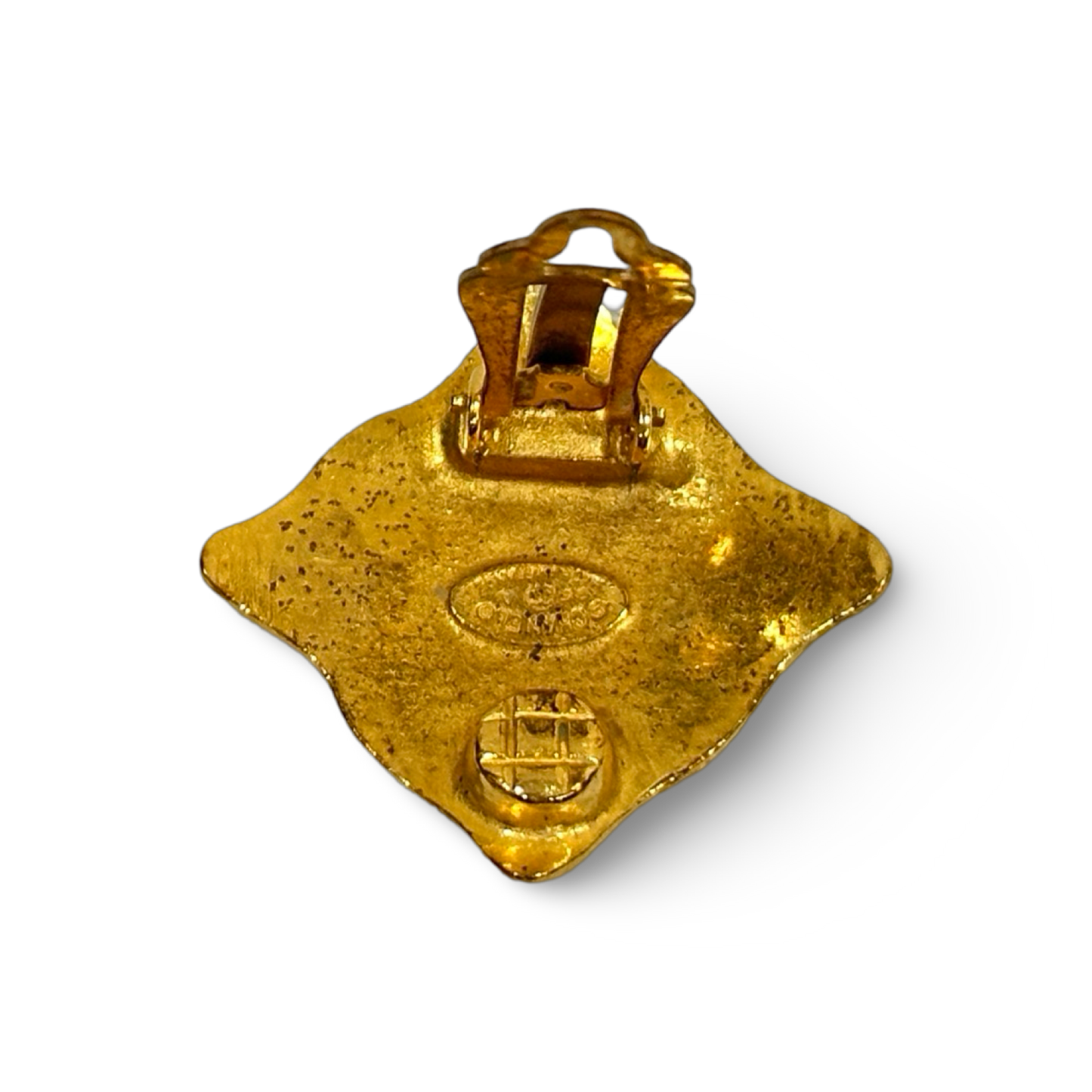 Chanel 18K Gold Square Big Logo Earring Clips