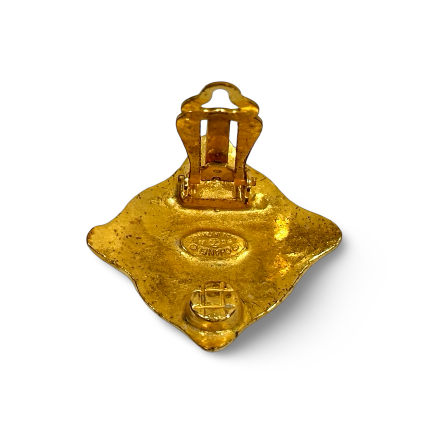 Chanel 18K Gold Square Big Logo Earring Clips