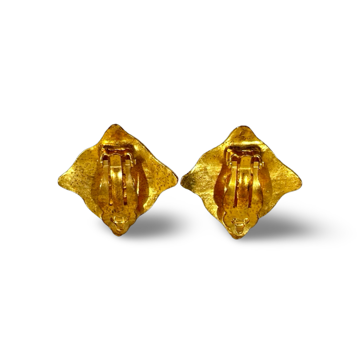 Chanel 18K Gold Square Big Logo Earring Clips