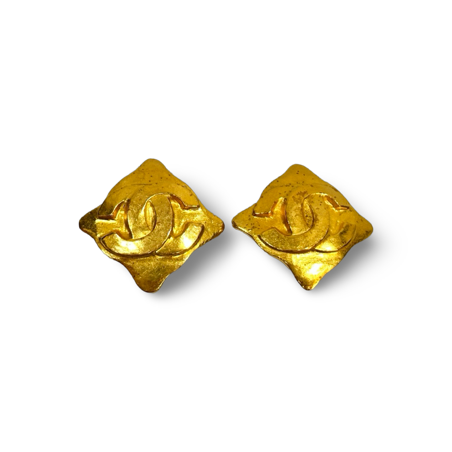 Chanel 18K Gold Square Big Logo Earring Clips