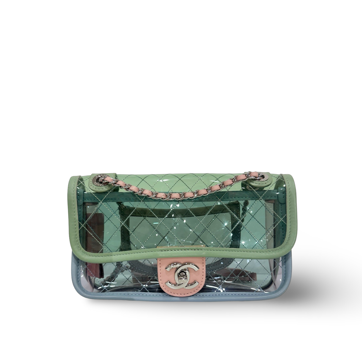 Chanel Quilted PVC Small Flap- SHW / Blue / Pink