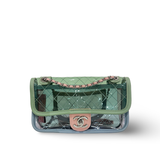 Chanel Quilted PVC Small Flap- SHW / Blue / Pink
